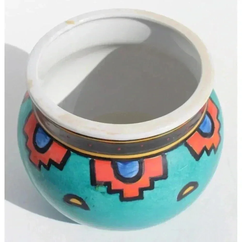 Ecco Terra China Art Pottery Southwest Design Aqua Porcelain Jardiniere Planter